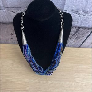 Vintage Multi Blue bugle beads Women’s Necklace 2 Strand Colors
